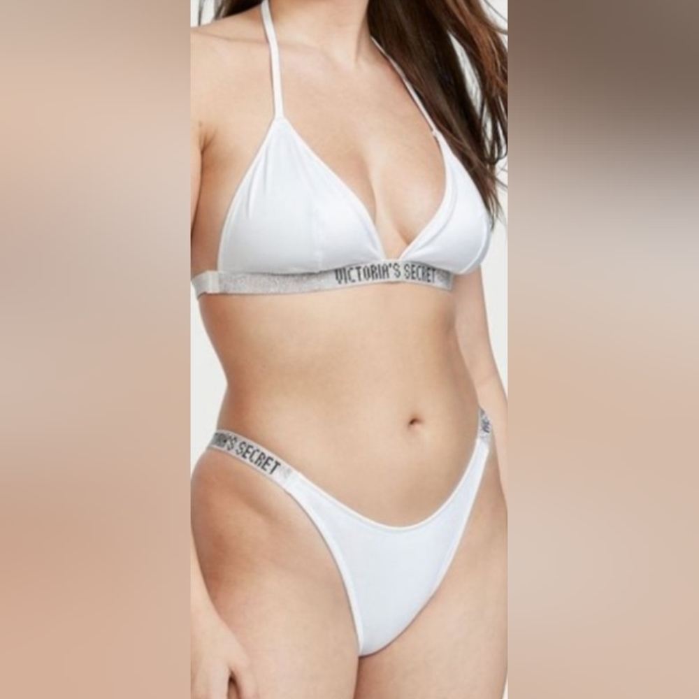 S/S VS Swim Shine Strap Triangle Bikini Top Brazilian Bikini Set White